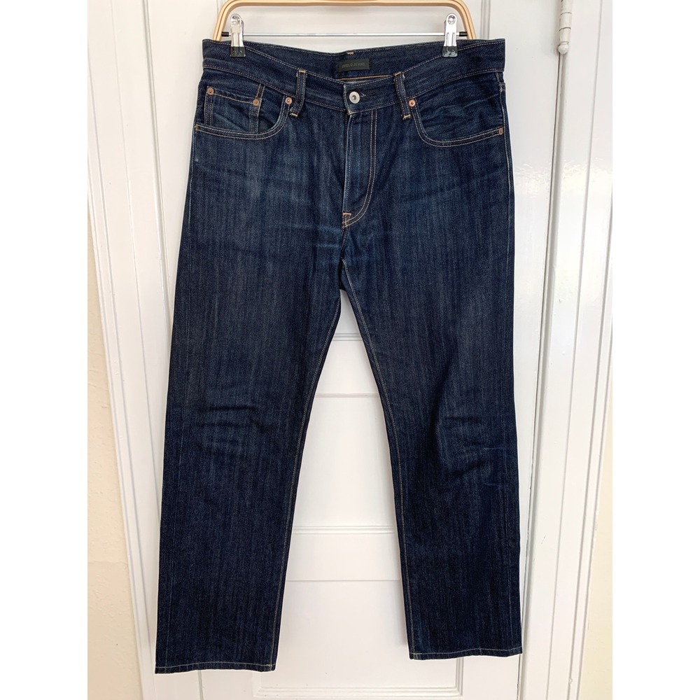 Uniqlo Japanese Kaihara Denim Jeans Mid Rise Straight Deep Indigo 33x30